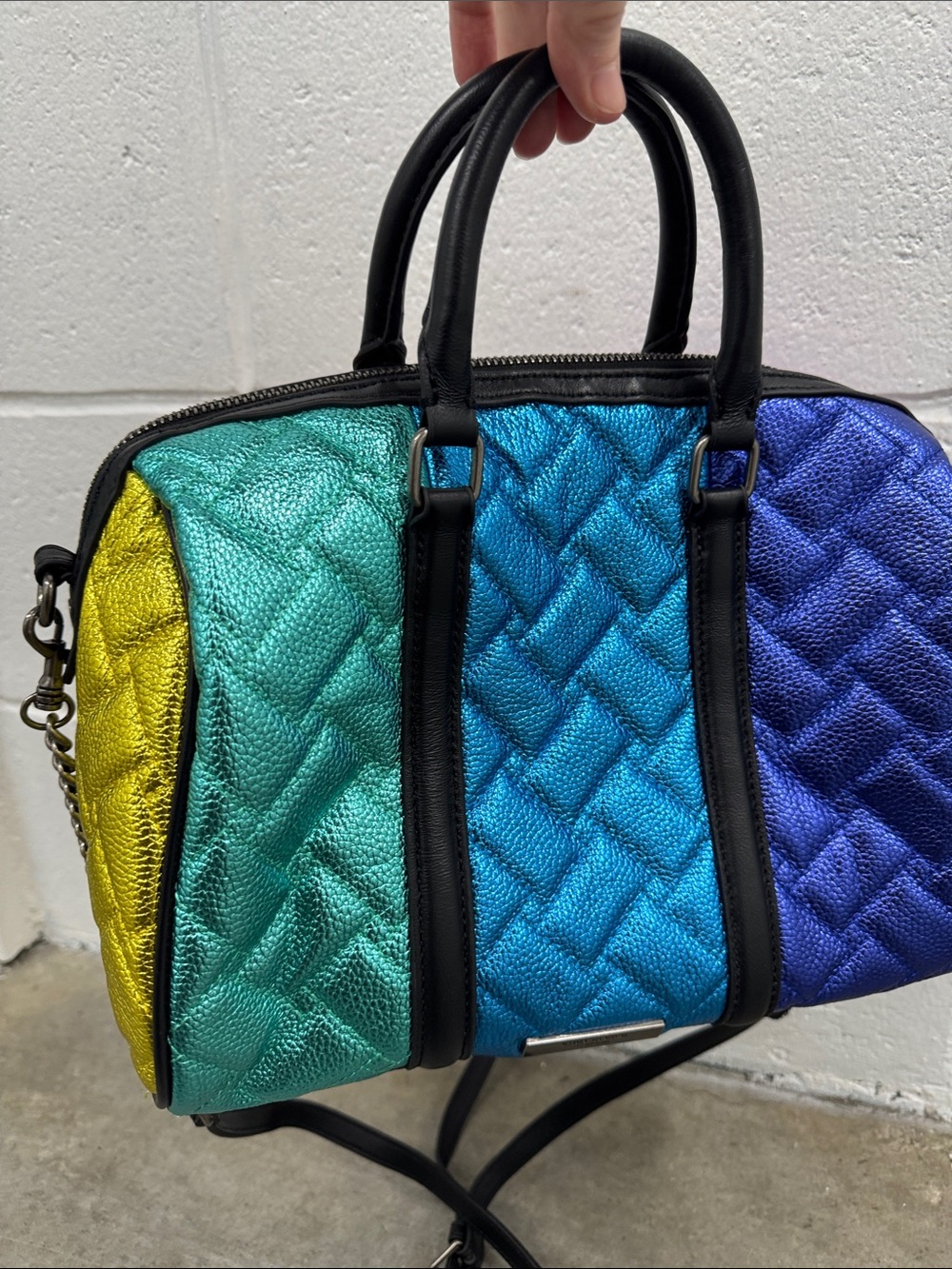Kurt Geiger Metallic Quilted Satchel in Pink, Rose, Orange - Picture 8 of 14